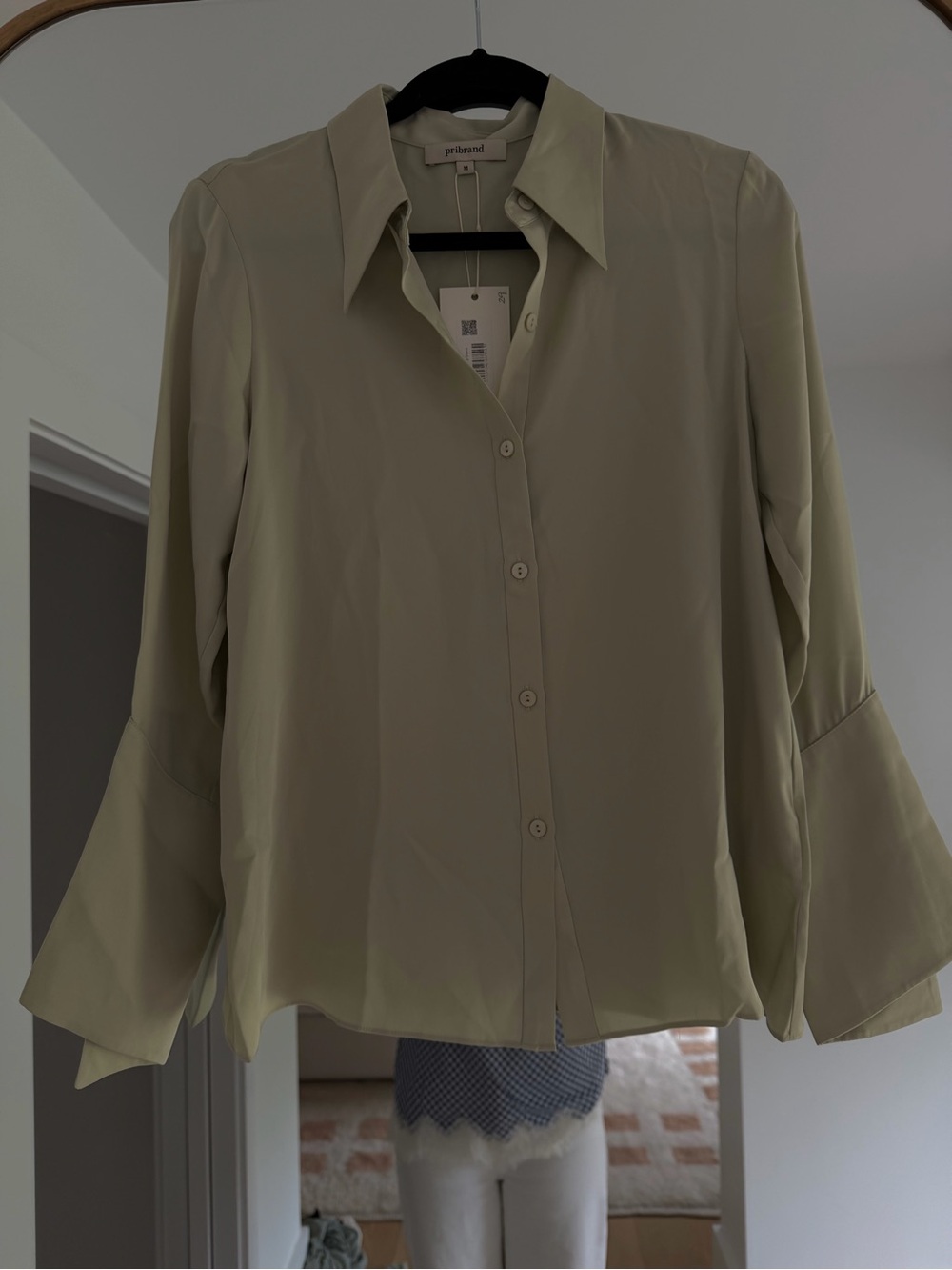 Light Sage Button-Down Blouse with Flared Sleeves